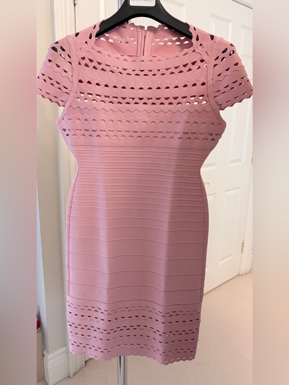 Herve Leger Blush Pink Knit Midi Cutout Dress